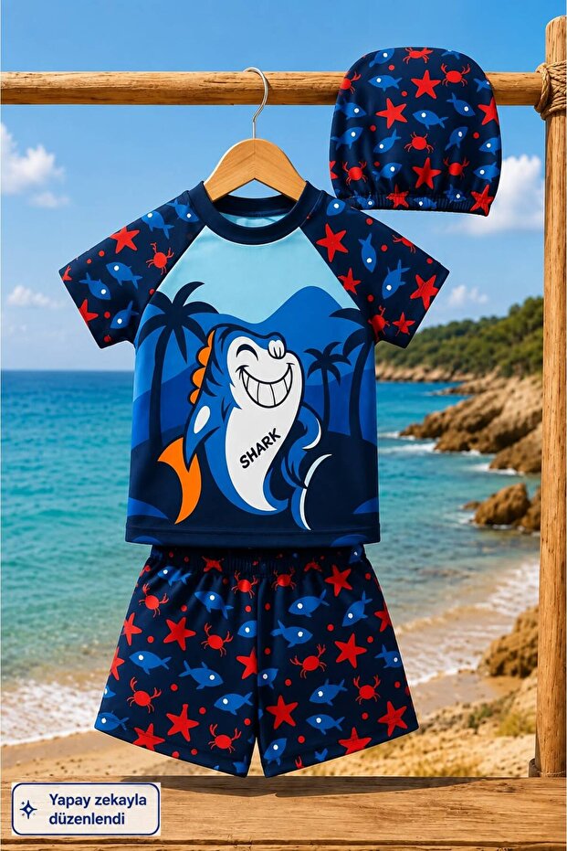 Boy's Patterned 3-Piece Swimsuit Set 2-12 Years 12002