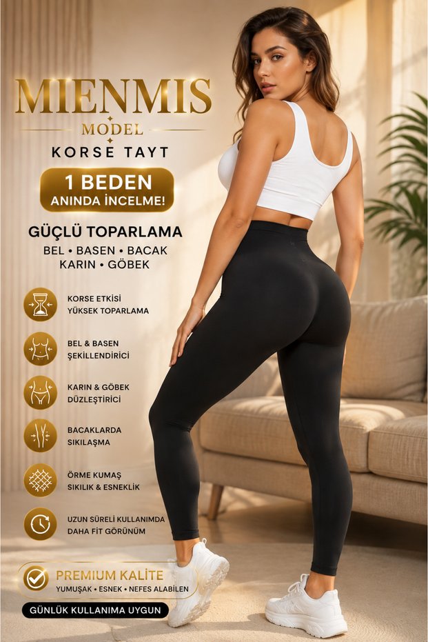Mienmis Model Abdomen Belly And Lower Leg Effect Corset Tights Black Color