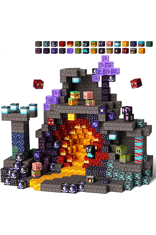Cave-100pcs Magnetic Building Blocks Mine World Magnetic Cave World Brick Cube Toys Set STEM Sensor