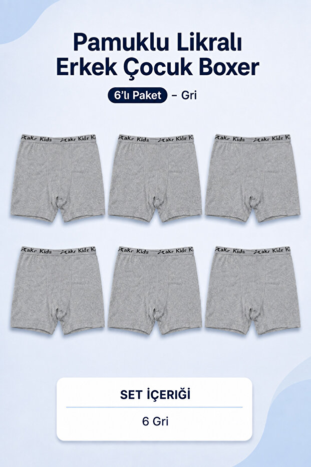 Cotton Lycra Boys' Boxer 6-Piece Pack - Gray