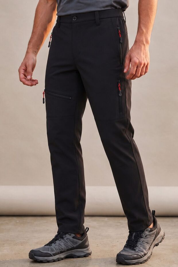 Men's Waterproof Fleece-Lined Tactical Outdoor Black Softshell Trousers