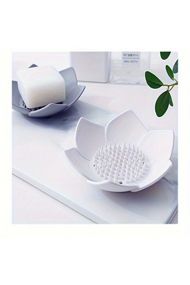 white 1pcs Bathroom Soap Box Lotus Design Soap Holder Silicone Soap Box Drain Box Bathroom Accessori