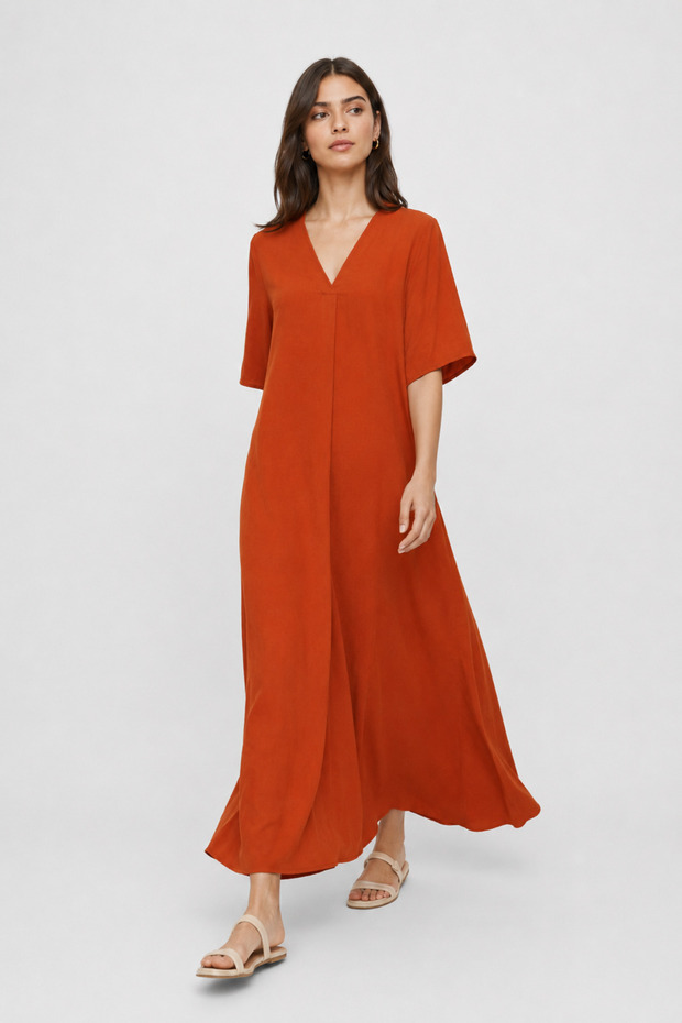Women's Tile V-Neck Comfortable Fit Maxi Dress – Casual Stylish Design