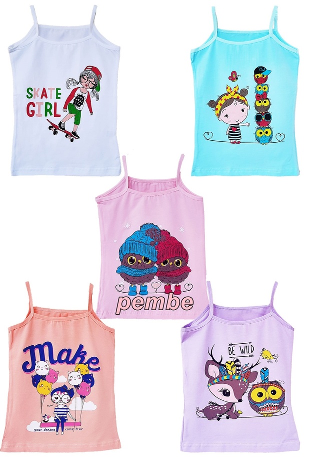 5-Pack Girls' Rope Strap Undershirts Cotton Colorful Happygirls
