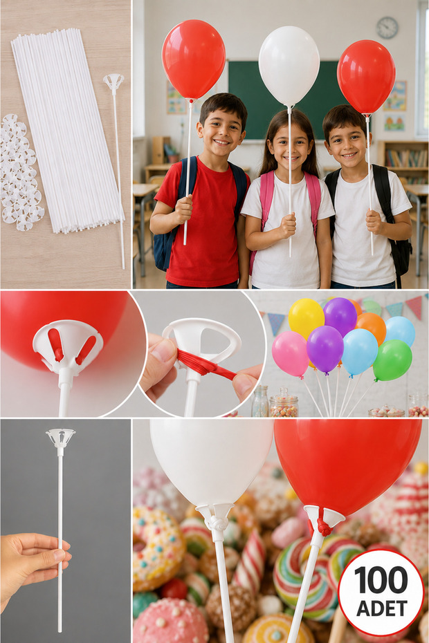 100Pcs Plastic Balloon Sticks And 100Pcs Cup Sticks Balloon Stick Stick Set