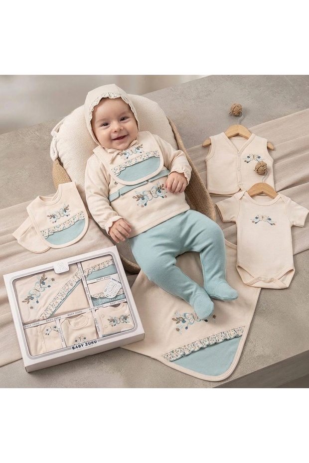 Baby Girl 0-3 Months Organic Cotton with Flower Butterfly Embroidery 10-Piece Hospital Release Zibin Set