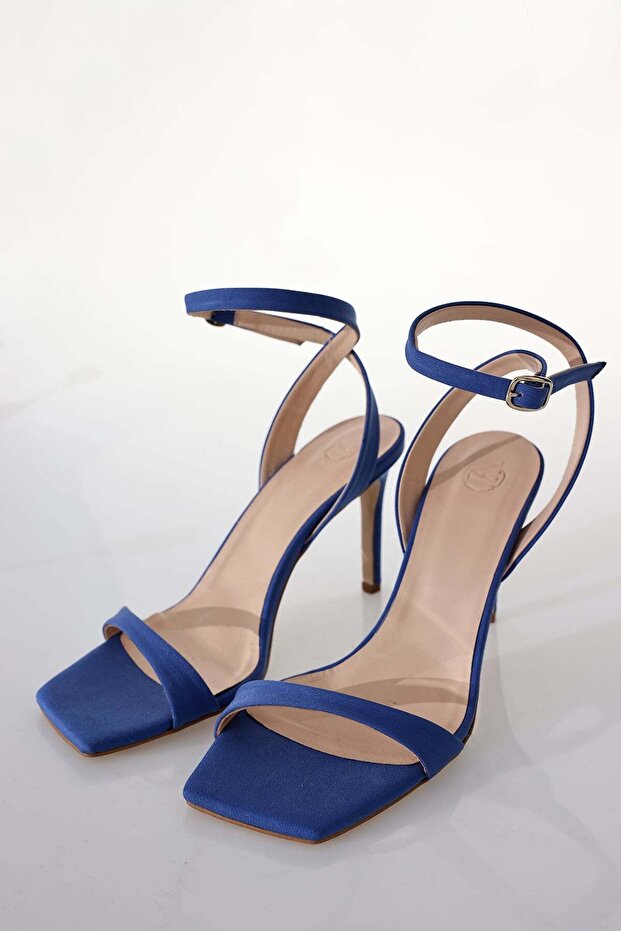 Blue Single Strap Heeled Sandals 25034