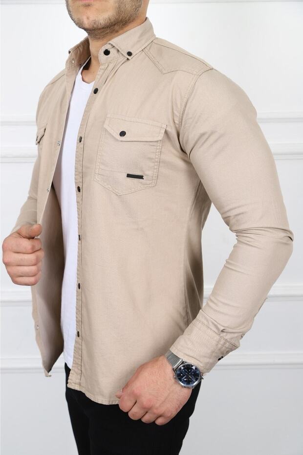 Men's Denim Shirt Slim Fit Cream