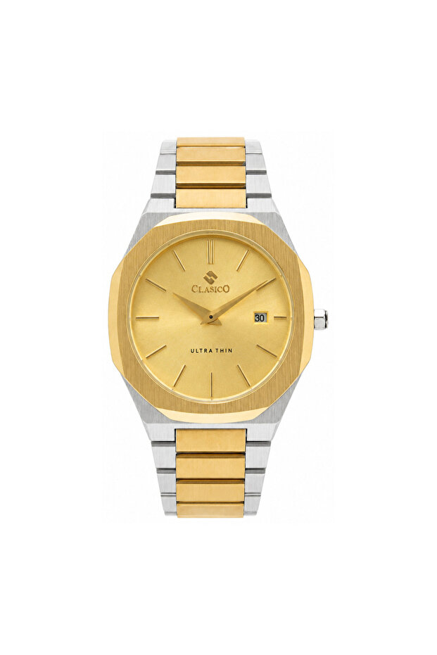 C1 Men’s Ultra-Thin Octagonal Stainless Steel Watch – Gold/Silver Case