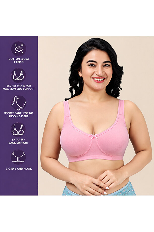 Women's Bra D Cup Cotton Lycra Soft Stretch Minimizer Seamless Full Coverage Non-Padded Wire-Free