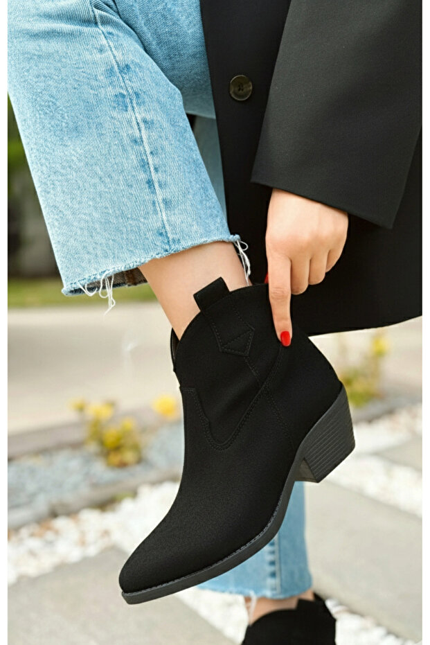 West Women's Cowboy Boots Bootie Western Boots Black Suede