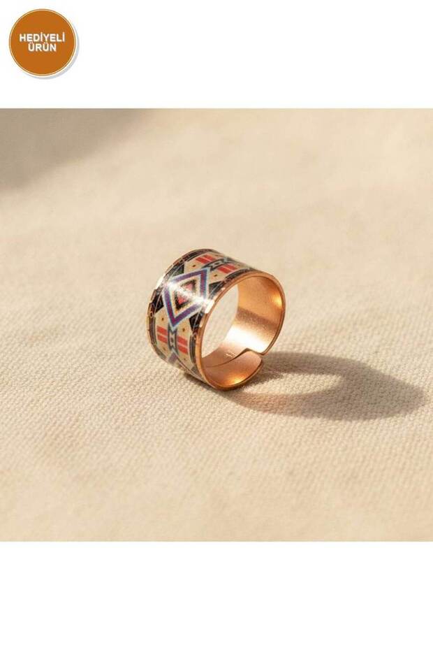 Copper Purple Gray Geometric Pattern Wide Form Adjustable Ring