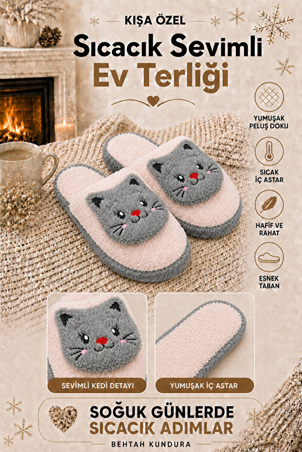 Women's House Slippers Plush Cat Paw Figured Slippers Dowry and Bundle Slippers No Sound Thick Sole