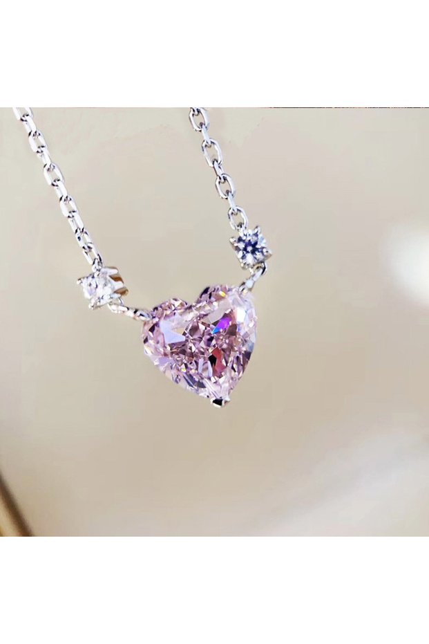 XL429 Huitan Chic Crystal/Pink/Yellow Heart CZ Necklace for Women Simple Stylish Accessories Party D