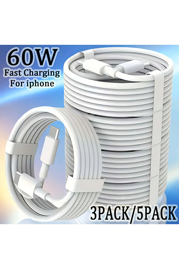 1m 3pcs white 3-Pack/5-Pack USB-C to C Cable, 60W 3A Fast Charging Cable for IPhone17/16/15Pro/15 Pr