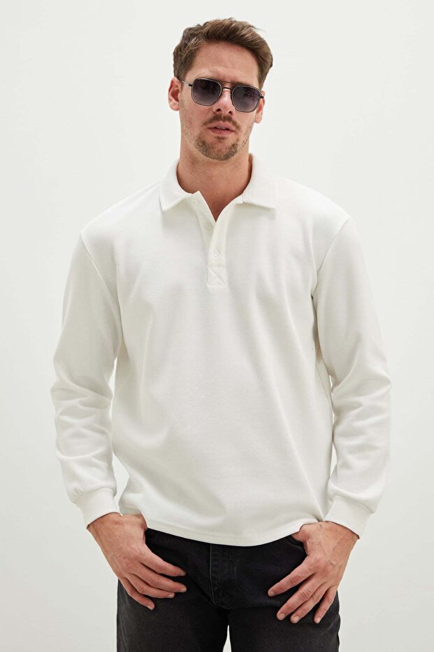 Half Button Polo Collar Pique Sweatshirt