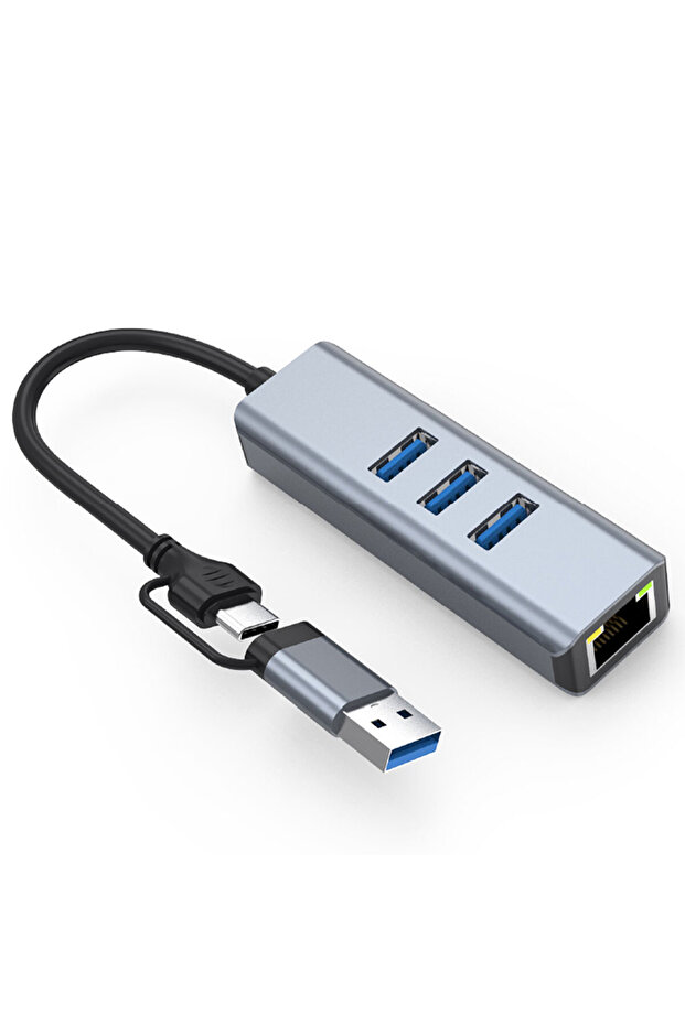 4-in-1 4-in-1 USB A & USB C Hub with Gigabit RJ45 Ethernet, 3× USB 3.0 5Gbps, LAN Network Adapter Mu