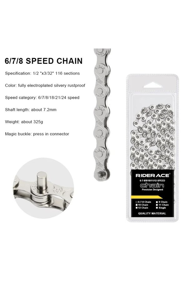 6 7 8 speed RIDERACE Bicycle Chain 116L 8 9 10 11 12 Speed Silver Ultralight Mountain Road Bike Chai
