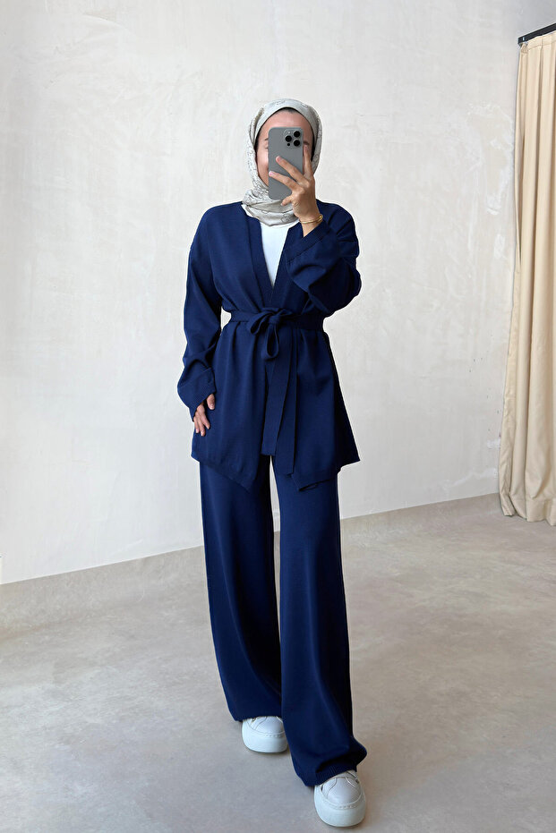 Premium Cardigan Rayon Suit - Navy Blue