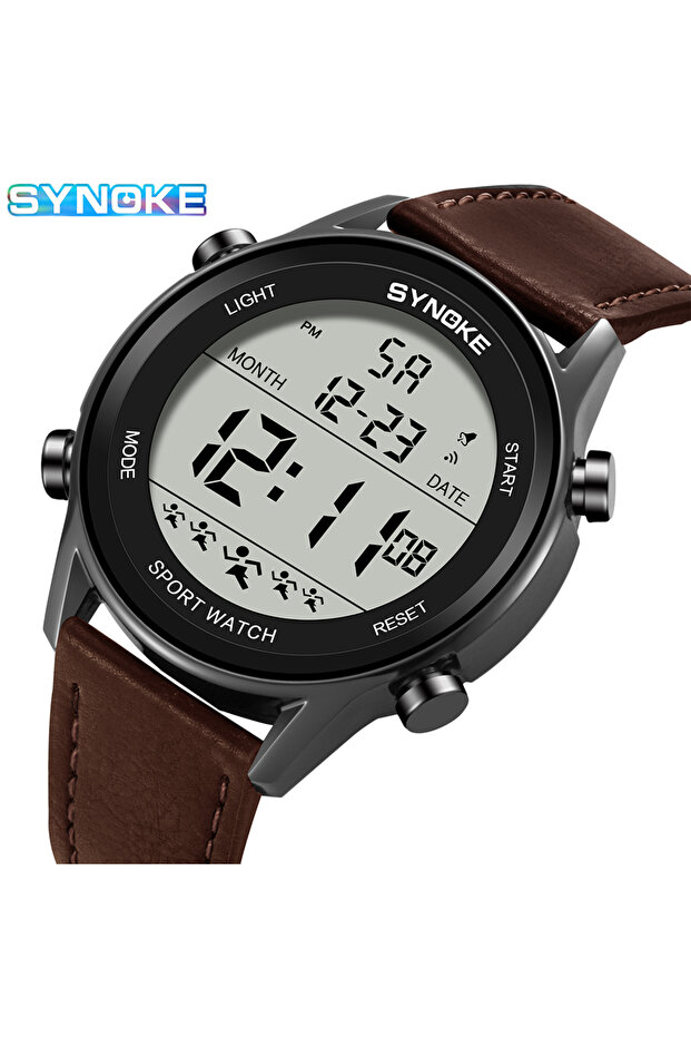 coffee SYNOKE Men Outdoor Sports Multifunctional Waterproof Large Screen Display Luminous LED Digita