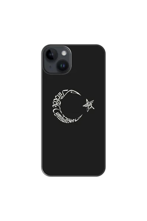 Apple iPhone 14 Compatible Case Moon Star and Ataturk Silicone Case (Printed)