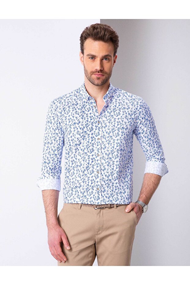 Blue Slim Fit Long Sleeve Shirt 50202844-Vr036