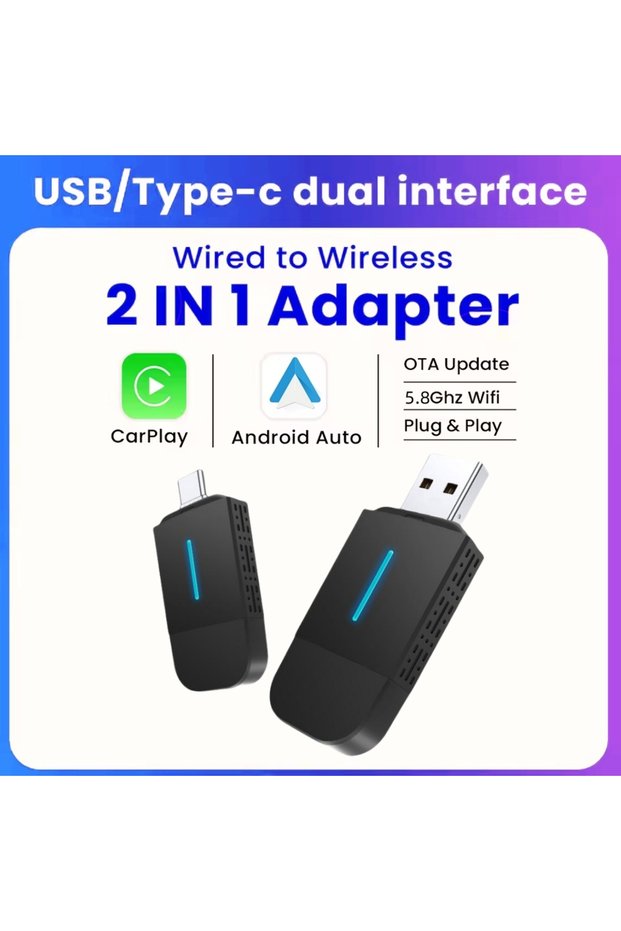 15mm ANYFAR Dual Interface Wireless CarPlay Android Auto Wireless USB TYPE-C Adapter Smart Mini Box