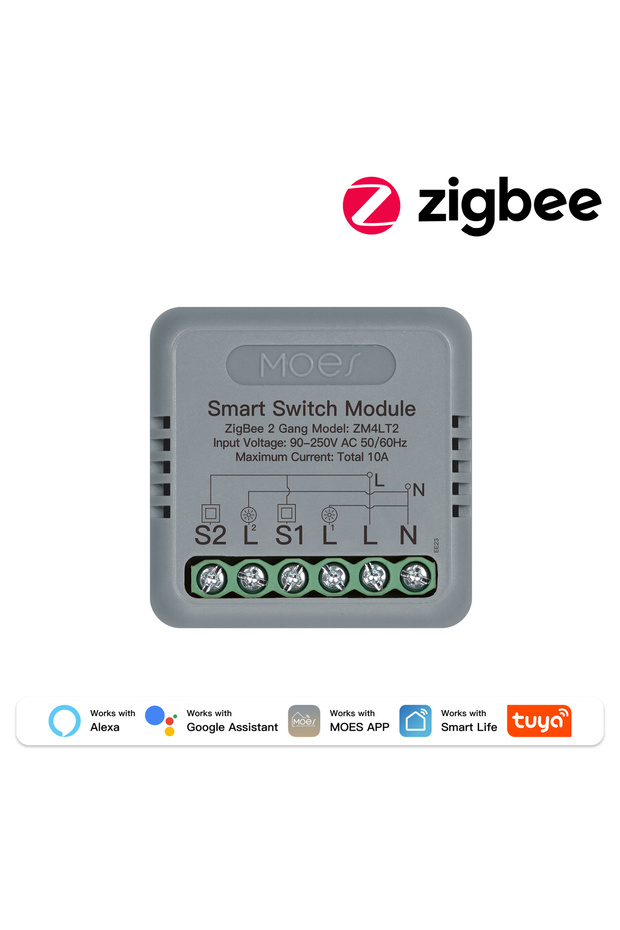 MOES Zigbee 2Gang MOES Smart Switch 1-4 Gang WiFi/Zigbee Module, Works with Alexa Google Home, Timer