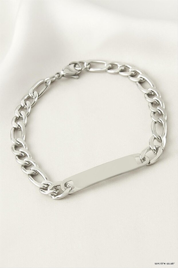 Spt-Gld Engraved Steel Bracelet - Name Can Be Engraved - 3.5 cm (44410) Silver Color