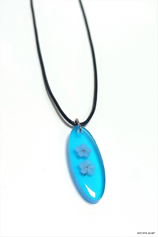 Spt-Gld Forget-Me-Not Oval Epoxy (41620) Pendant Blue