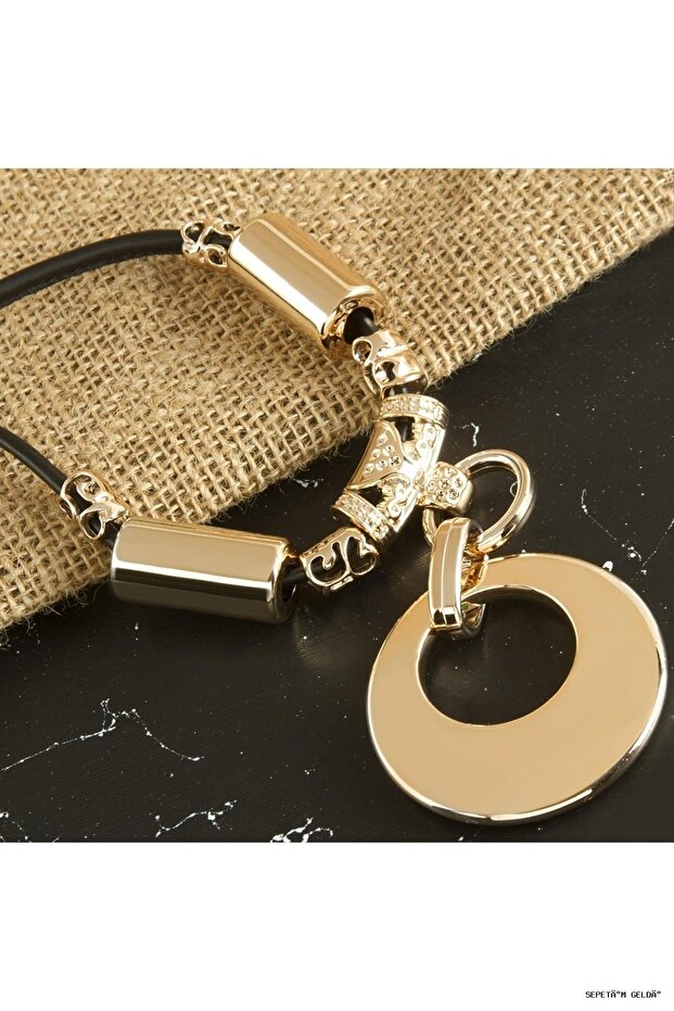 Spt-Gld Round Leather (51826) Necklace Black