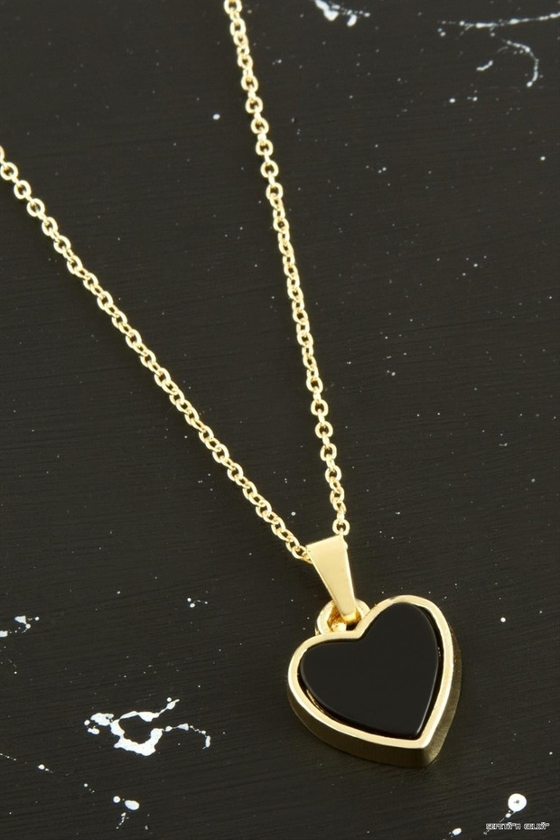 Spt-Gld Heart Polyester (60314) Necklace Black