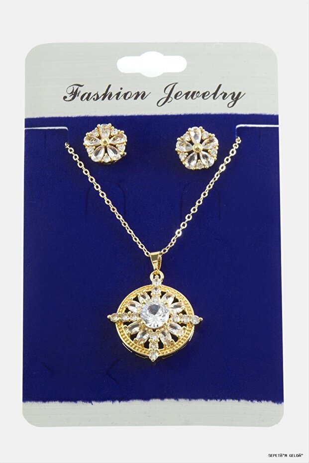 Spt-Gld Flower Zircon Stone Set Necklace (52942) Silver Color