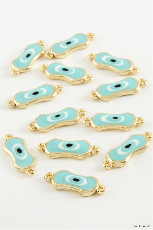 Spt-Gld Oval Evil Eye Double Handle Enamel Bracelet and Pendant Horse 1 (45309) Piece Turquoise