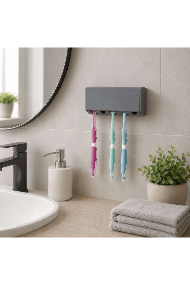 Toothbrush Holder with Lid Wall Mounted Bathroom Organizer