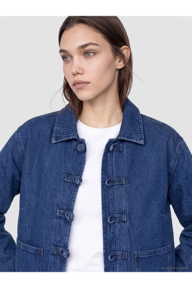 Lcw Modest Indigo Shirt Collar Women's Jean Jacket