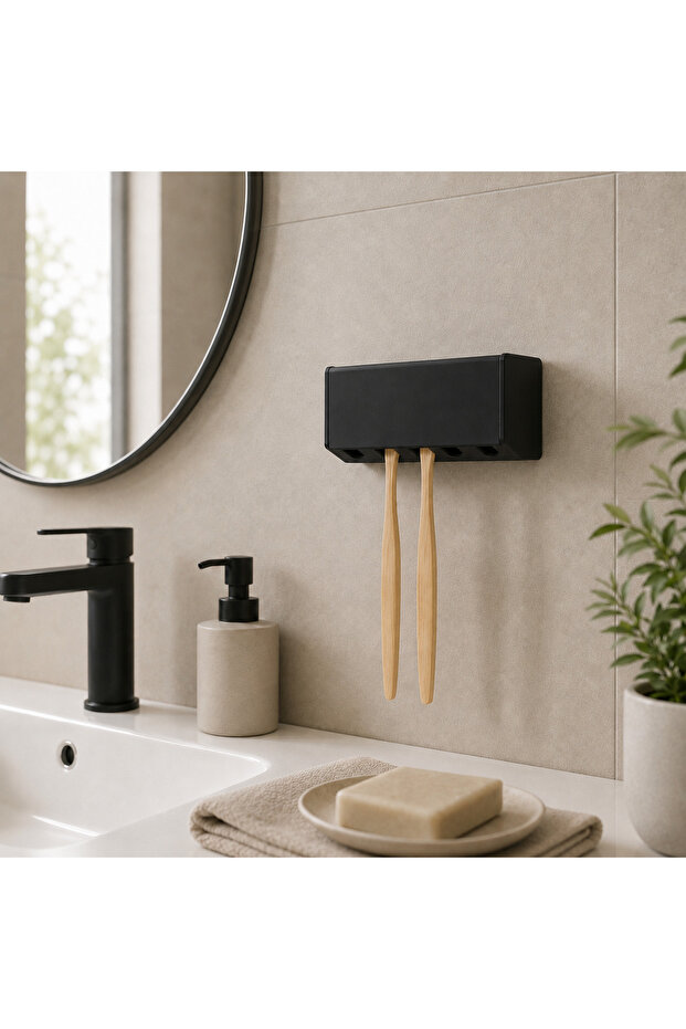 Toothbrush Holder with Lid Wall Mounted Bathroom Organizer