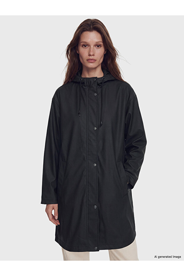 Alita City Lcw Modest Black Hooded Women's Raincoat with a Difference