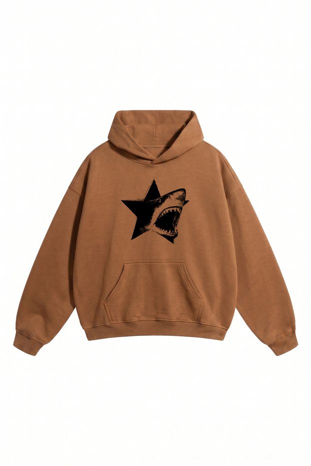 Unisex Men'S/Women's Star Shark Printed Oversize Cotton Hooded Sweatshirt