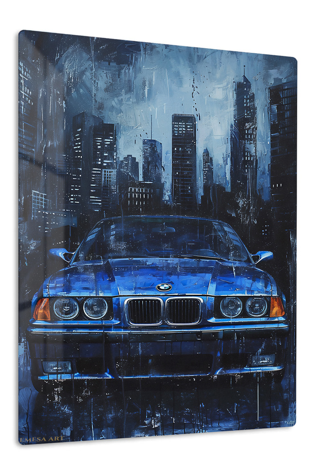 Blue BMW Urban Night Metal Wall Art