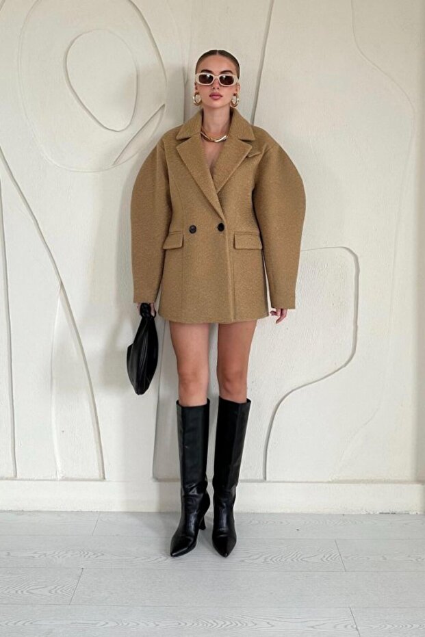 Camel oversize two button cashmere coat
