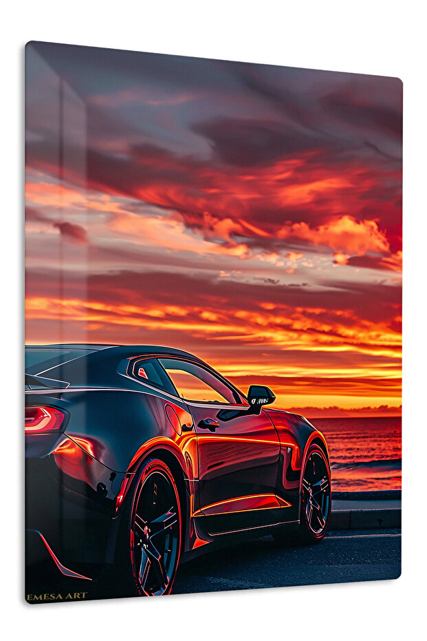 Red Supercar Sunset Metal Wall Art