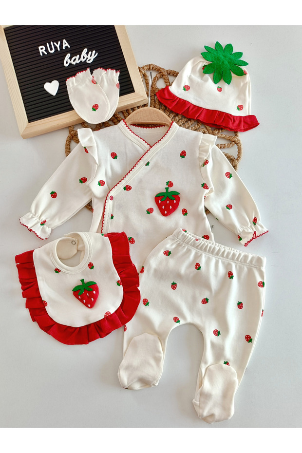 Strawberry 5-Piece Baby Girl Newborn Hospital Discharge Set-Vanilia