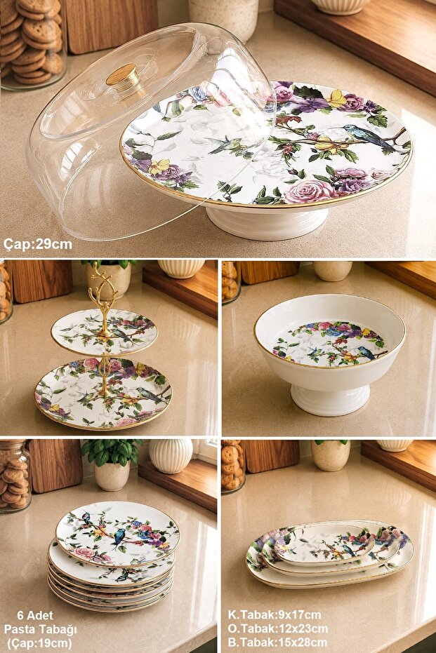 Flora 14 Piece Ceramic Cake Presentation and Serving Plate Set