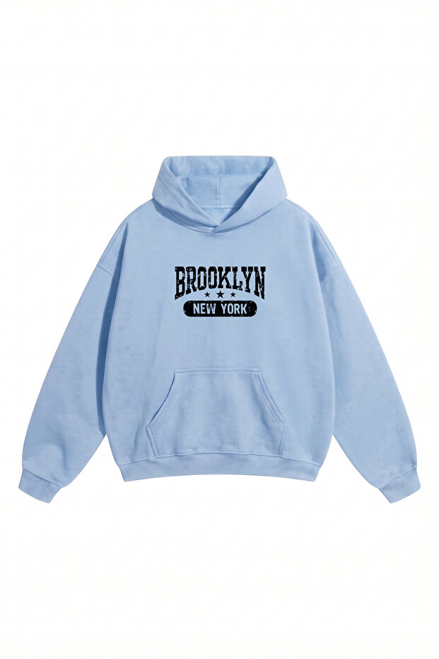 Unisex Men'S/Women's Brooklyn Printed Oversize Cotton Hooded Sweatshirt
