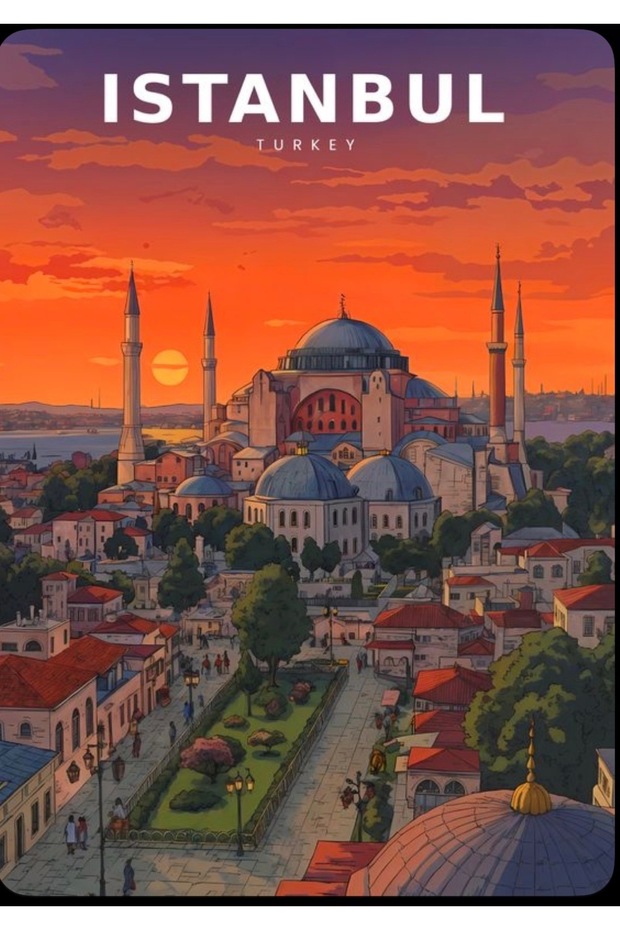 Rectangular Sticker with Hagia Sophia and Istanbul View (17X10 cm) - Suitcase, Luggage, Laptop and Notebook Decoration