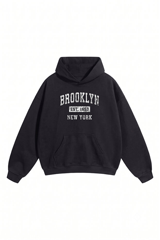 Unisex Men'S/Women's Brooklyn Printed Oversize Cotton Hooded Sweatshirt