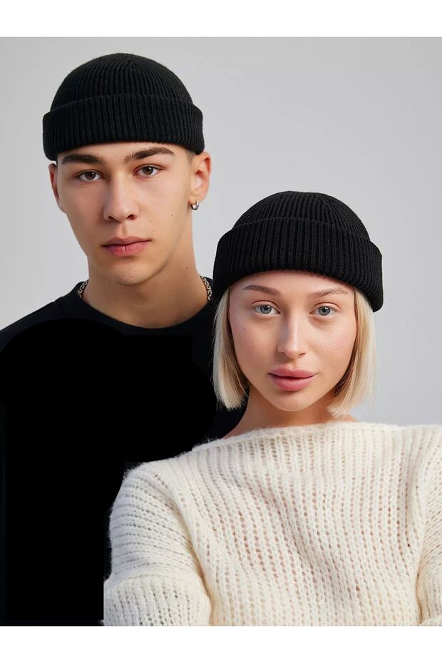 2 Pieces Knitwear Black Short Beret Hipster Beret Skullcap Beret Leon Beret Hip Hop Beret Double Beret