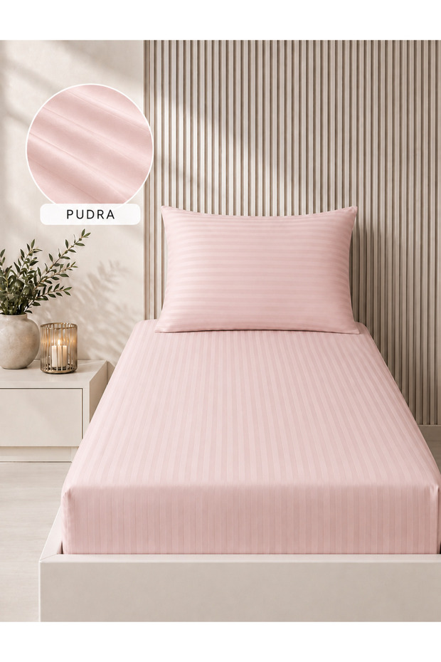 Striped Satin Single Sheet Set | 100X200+30 cm | Elastic, Soft Textured, Stylish and Comfortable