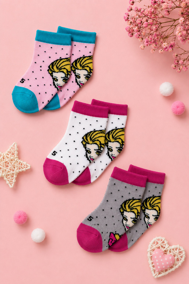 Girl's 3-Piece Patterned Booties Socks